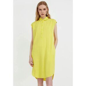 Finn Flare Yellow shirt dress women's collared half button curved hem women's M